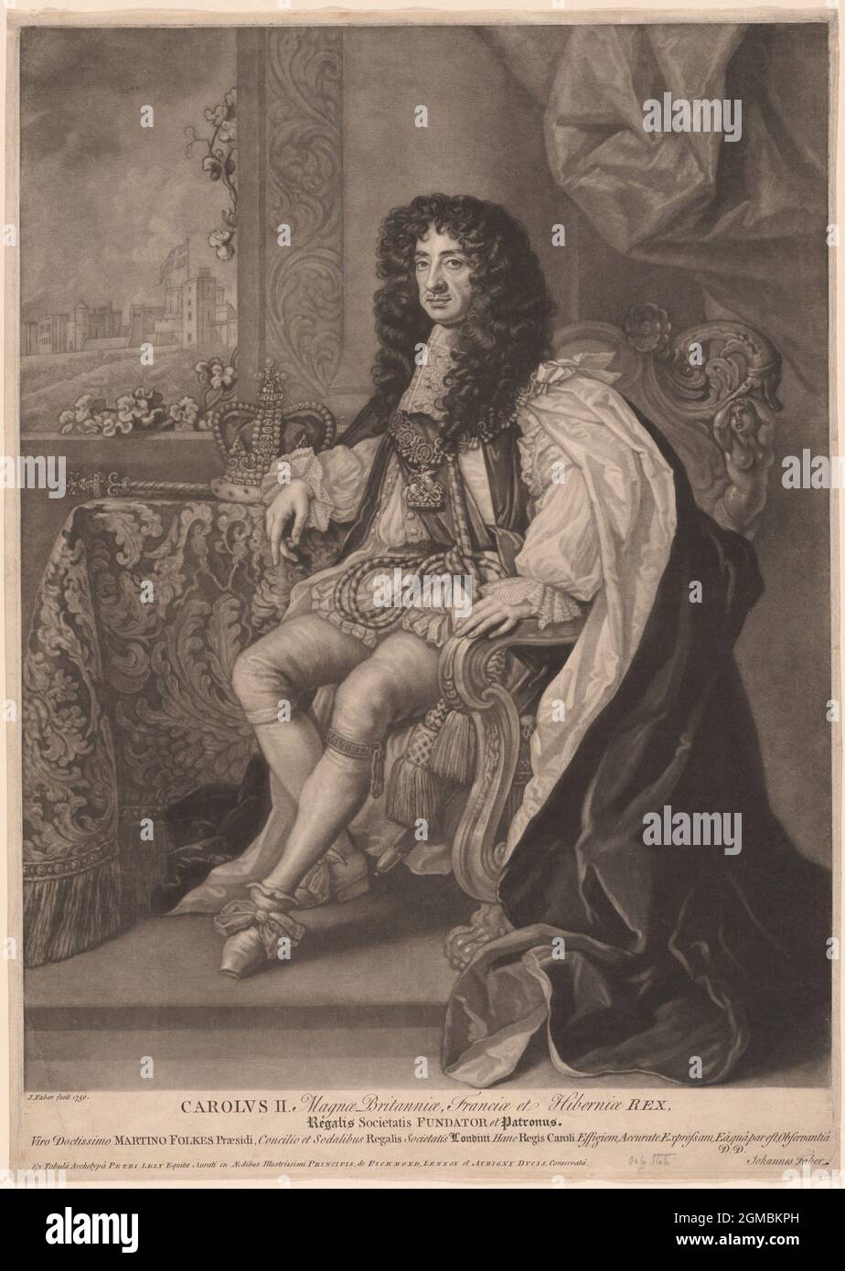 Ritratto di Re Carlo II d'Inghilterra di Johannes Faber nel 1750 Foto Stock