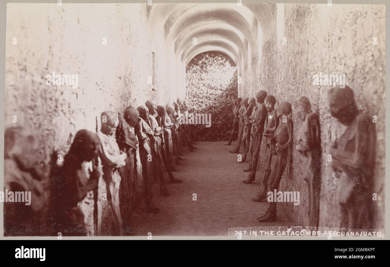 Le mummie si sono allineate nelle catacombe di Guanajuato, Old Mexico1898, Mayo & Weed fotografi Foto Stock