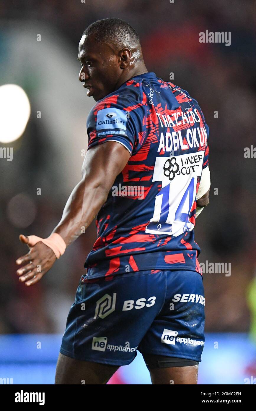 Niyi Adeolokun. Di Bristol orsi durante il gioco Foto Stock