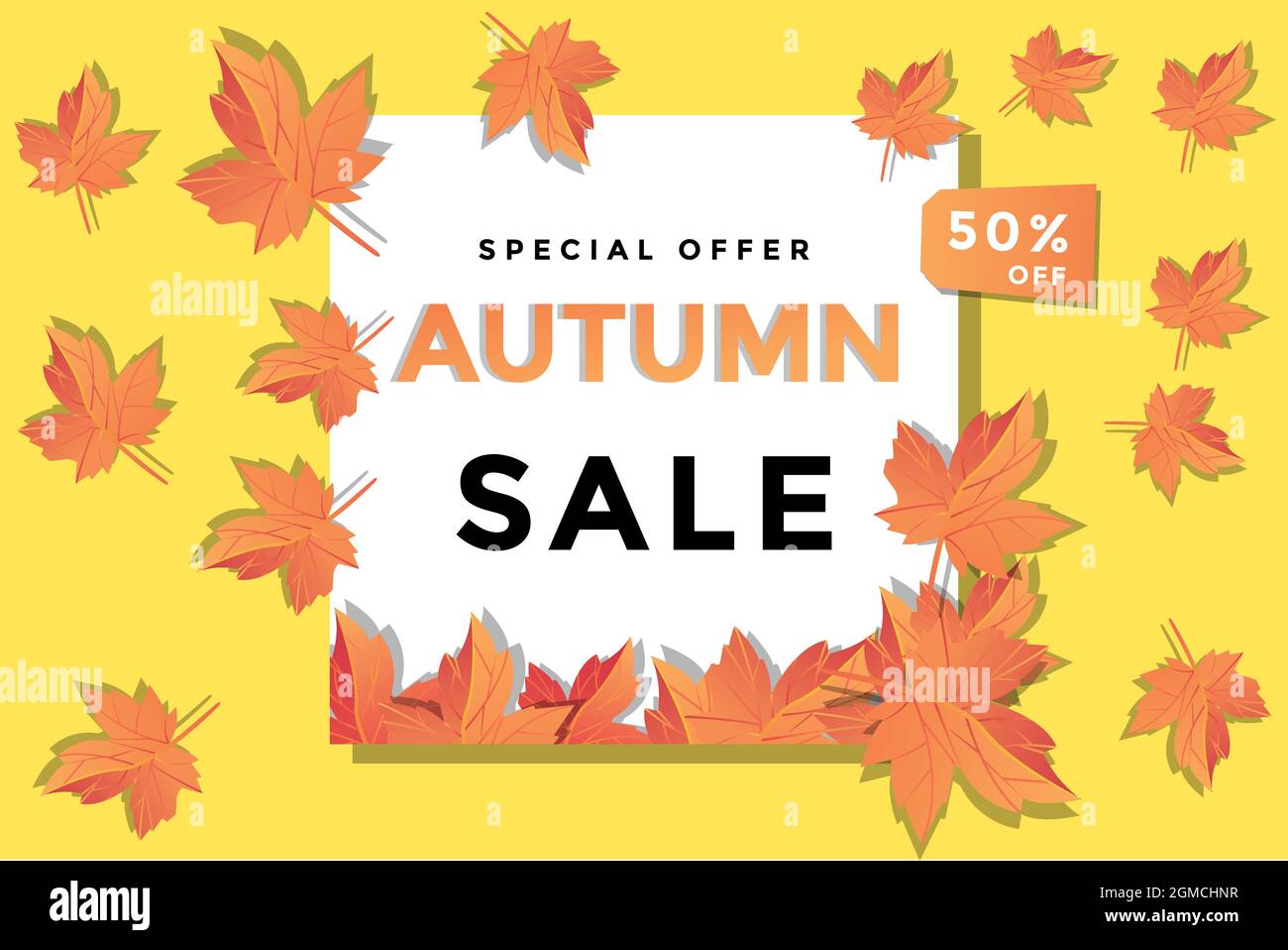 banner vendita autunno con foglie e sconto tag Illustrazione Vettoriale