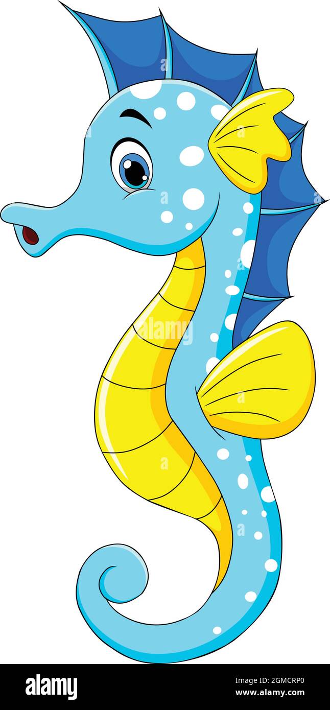 Carino Seahorse cartoon acquatico animale vettore illustrazione Illustrazione Vettoriale