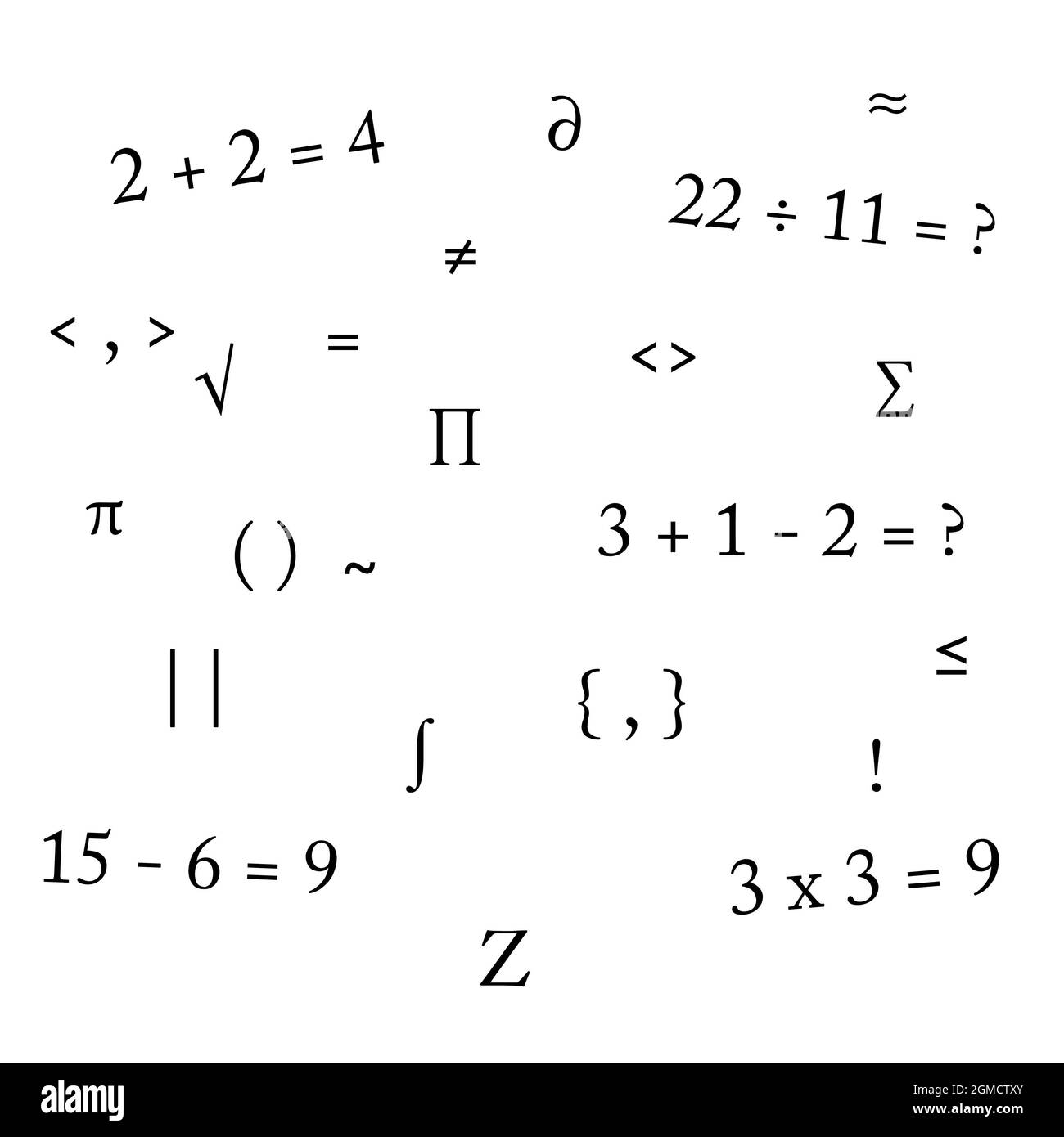 operazioni matematiche e simboli matematici - illustrazione Foto Stock