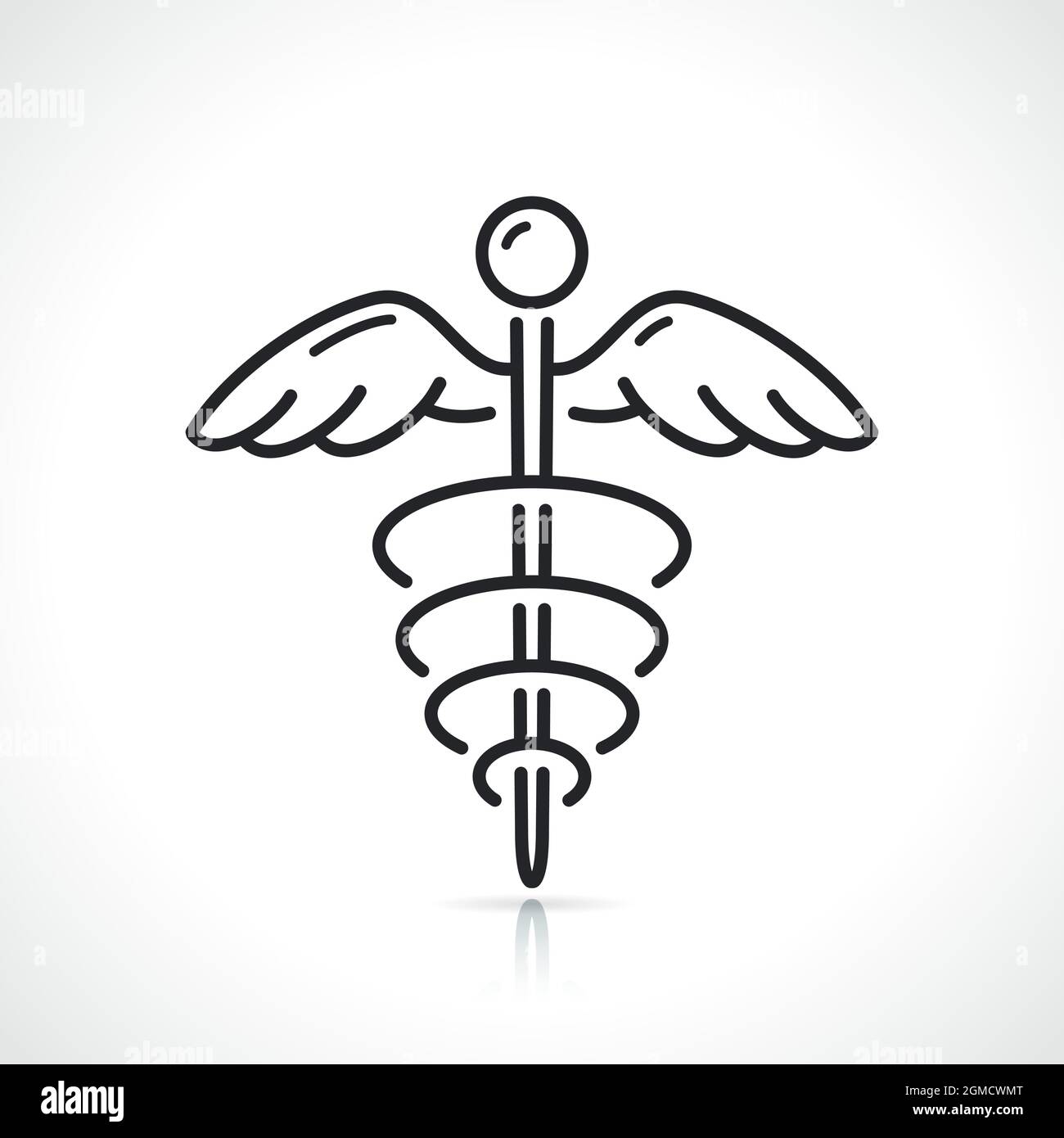 caduceo medico linea sottile illustrazione disegno isolato Illustrazione Vettoriale