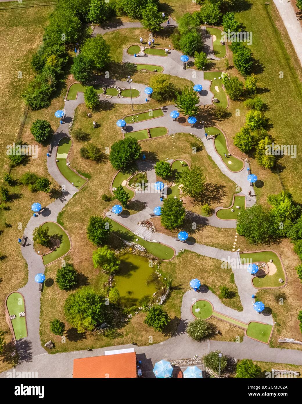 Vista dall'alto del campo da golf assegnato Foto Stock