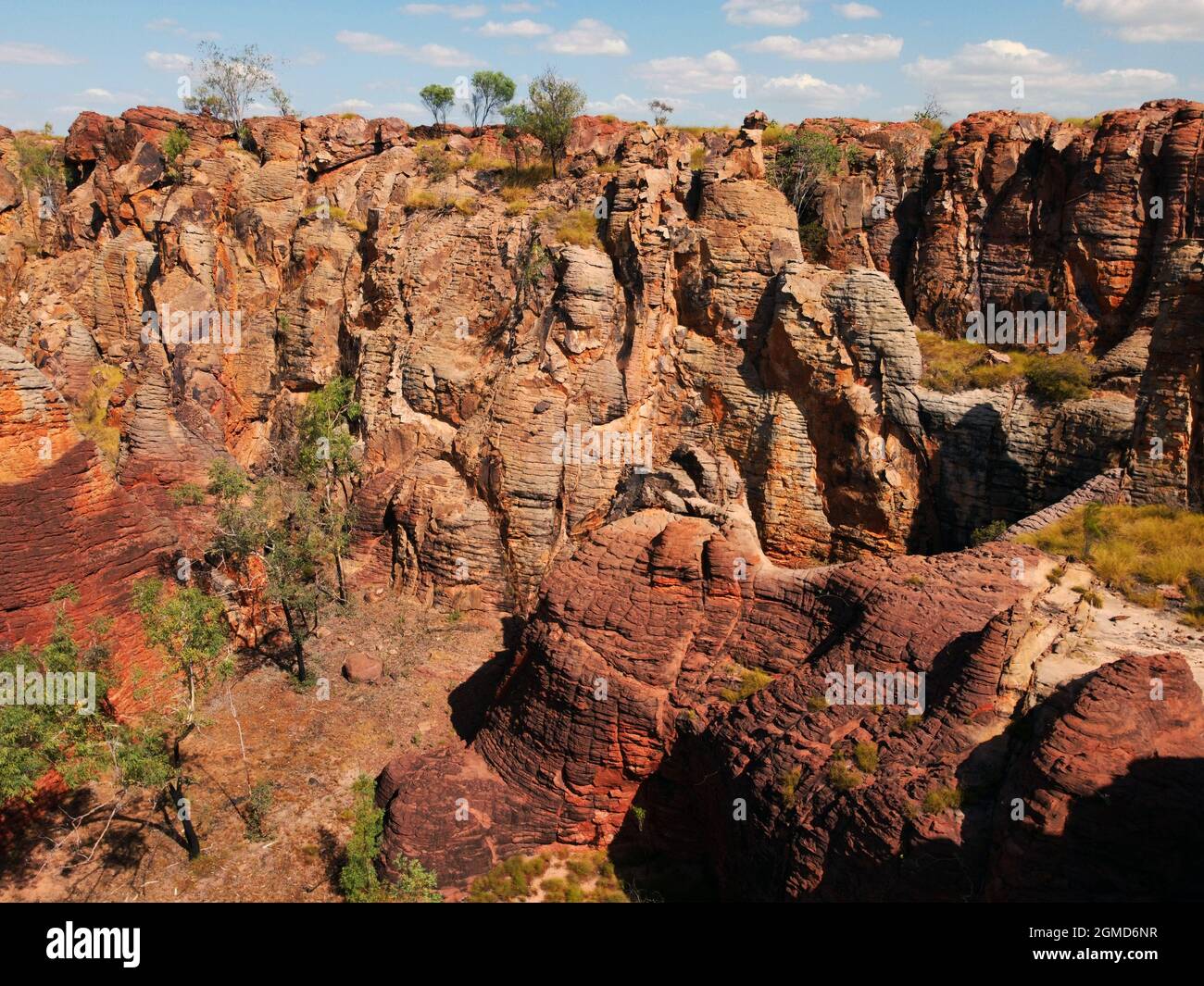 Vista aerea delle formazioni rocciose, Western Lost City, Limmen National Park, East Arnhem Land, Northern Territory, Australia Foto Stock