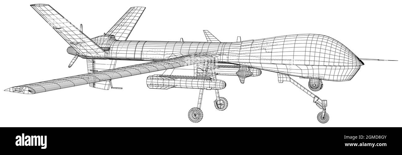 Drone Predator militare su sfondo bianco. Formato EPS10. Vettore creato di 3d Illustrazione Vettoriale