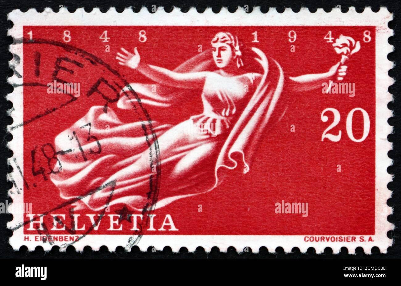 SVIZZERA - CIRCA 1948: Un francobollo stampato in Svizzera mostra Helvetia, Tercentenario, del riconoscimento della Confederazione svizzera, circa 194 Foto Stock