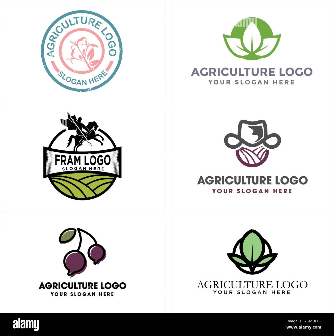 Un set di disegno di logo agricoltura terreno campo agricolo Illustrazione Vettoriale