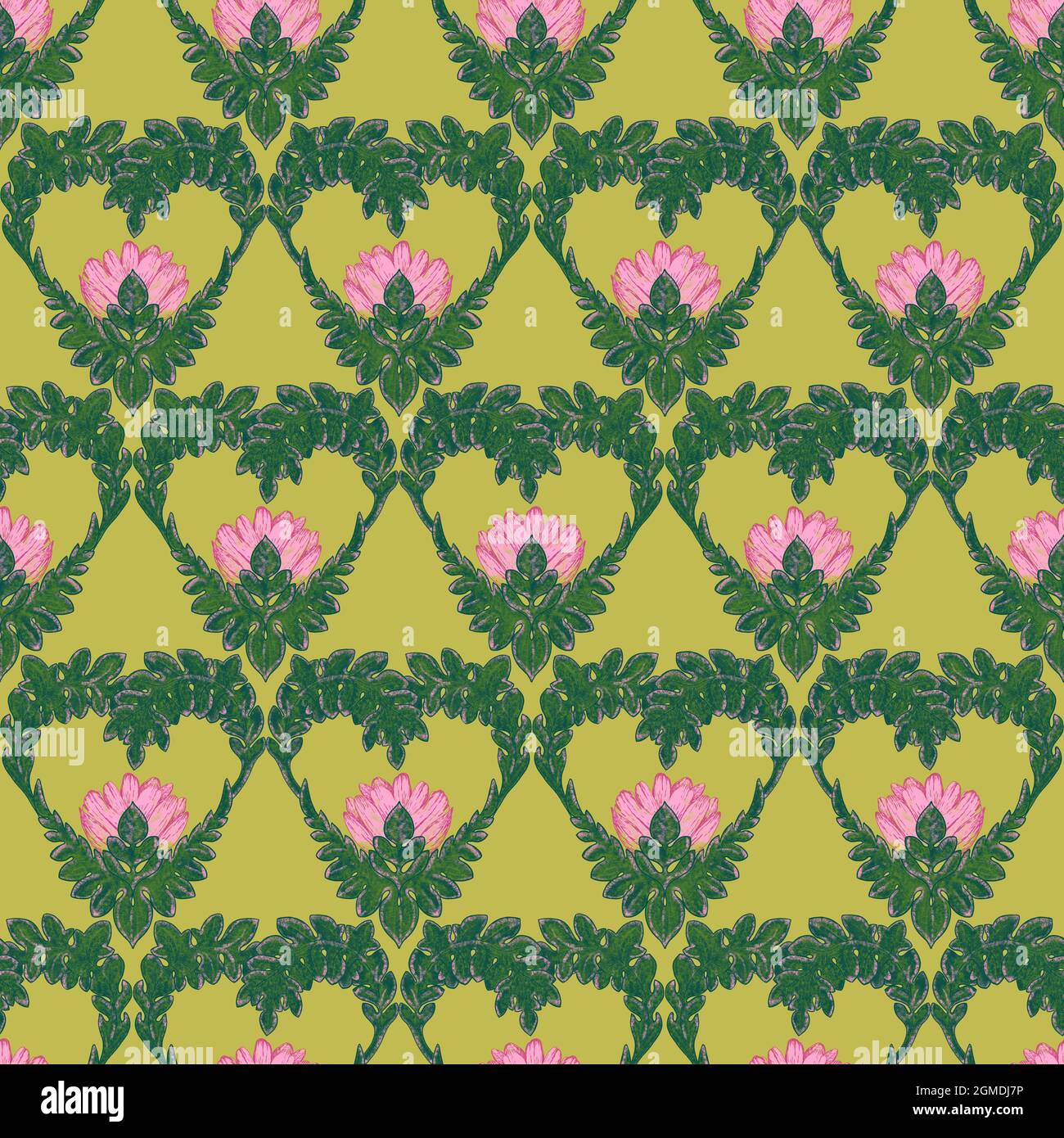 Rosa disegno a mano fiore di loto stilizzato senza cuciture Pattern. Stile bohémien elemento disegno matita Foto Stock