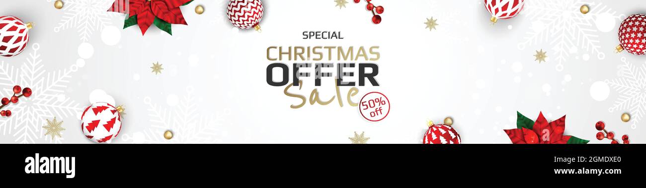 Buon Natale e Felice Anno Nuovo. Sfondo xmas con design Snowflakes e palle. Illustrazione Vettoriale