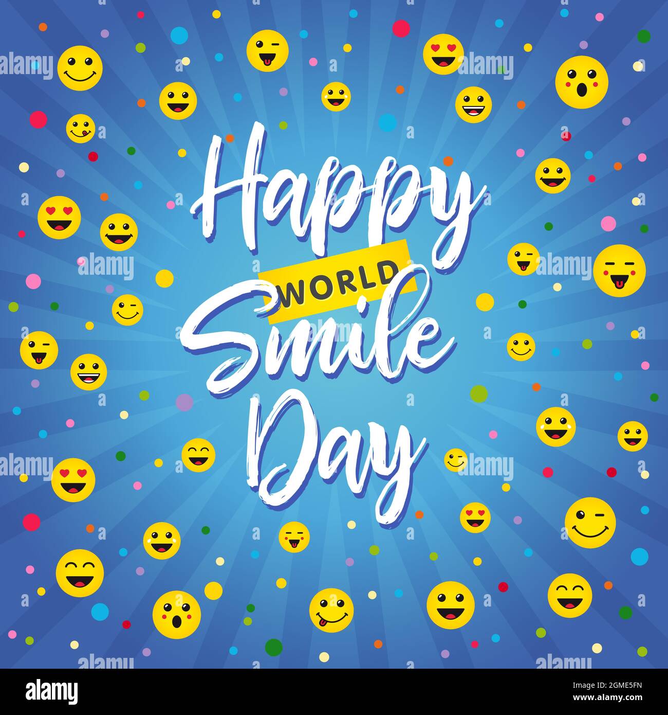 Happy World Smile Day biglietto di auguri concetto. Congrats creativi di festa internazionale. Modello grafico astratto isolato. Messaggero del Internet em Illustrazione Vettoriale