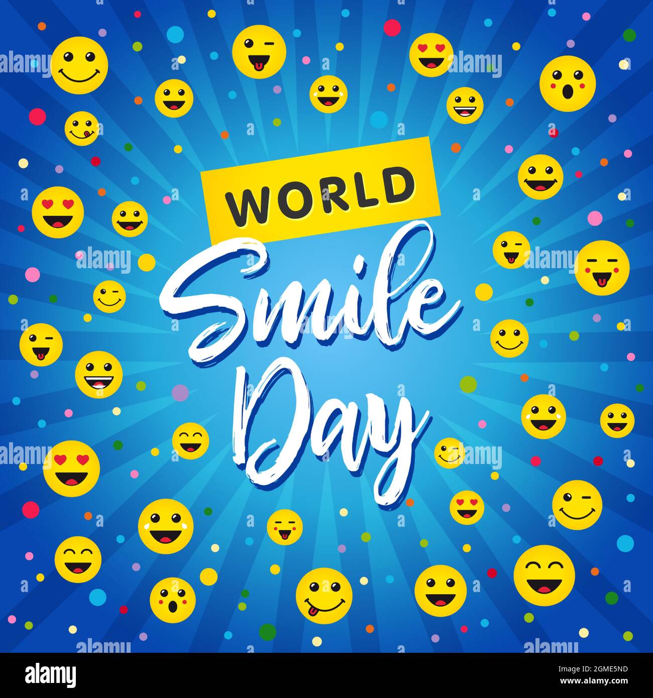 Happy World Smile Day biglietto di auguri concetto. Congrats creativi di festa internazionale. Modello grafico astratto isolato. Messaggero del Internet em Illustrazione Vettoriale