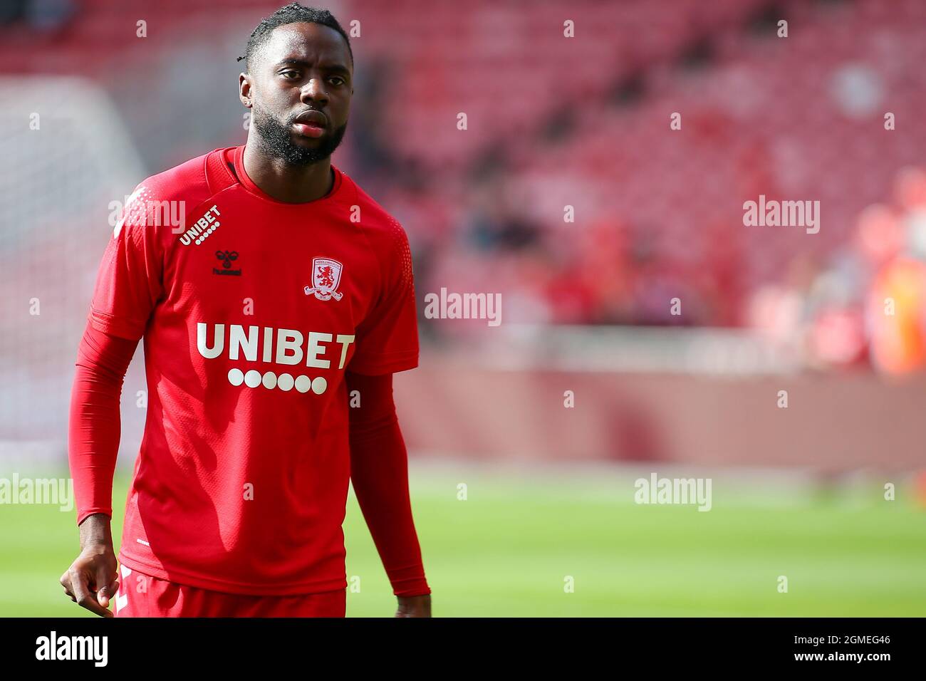 MIDDLESBROUGH, REGNO UNITO. 18 SETTEMBRE. James Léa Siliki di Middlesbrough durante la partita del campionato Sky Bet tra Middlesbrough e Blackpool al Riverside Stadium di Middlesbrough sabato 18 settembre 2021. (Credit: Michael driver | MI News) Credit: MI News & Sport /Alamy Live News Foto Stock