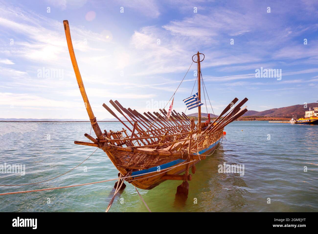 Replica di Argo mitica nave di Jason e gli Argonauti a Volos, Grecia Foto Stock