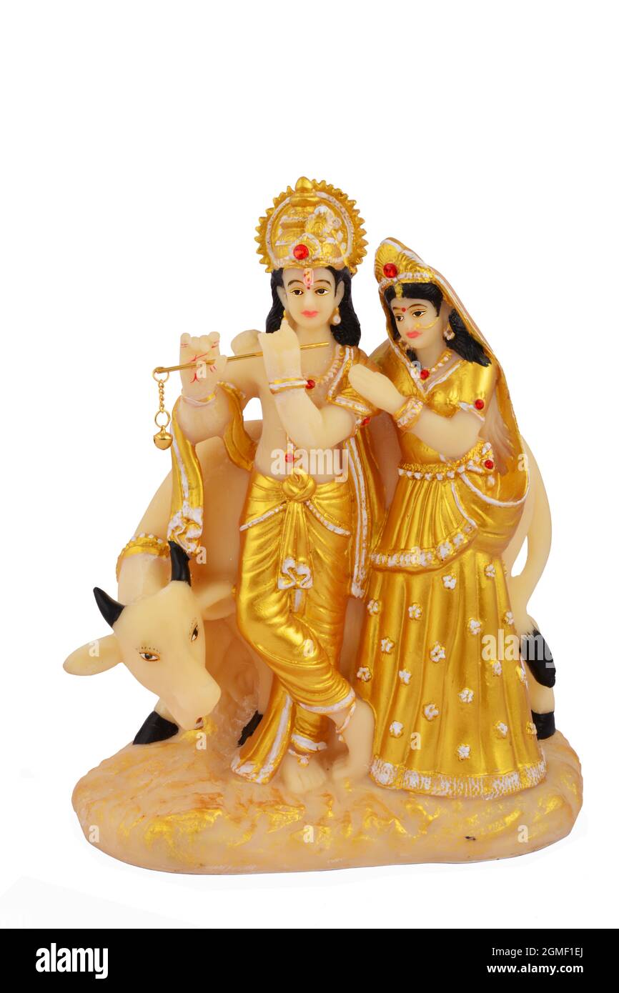 Statua di Radha Krishna isolata su sfondo bianco con Clipping Path Foto Stock