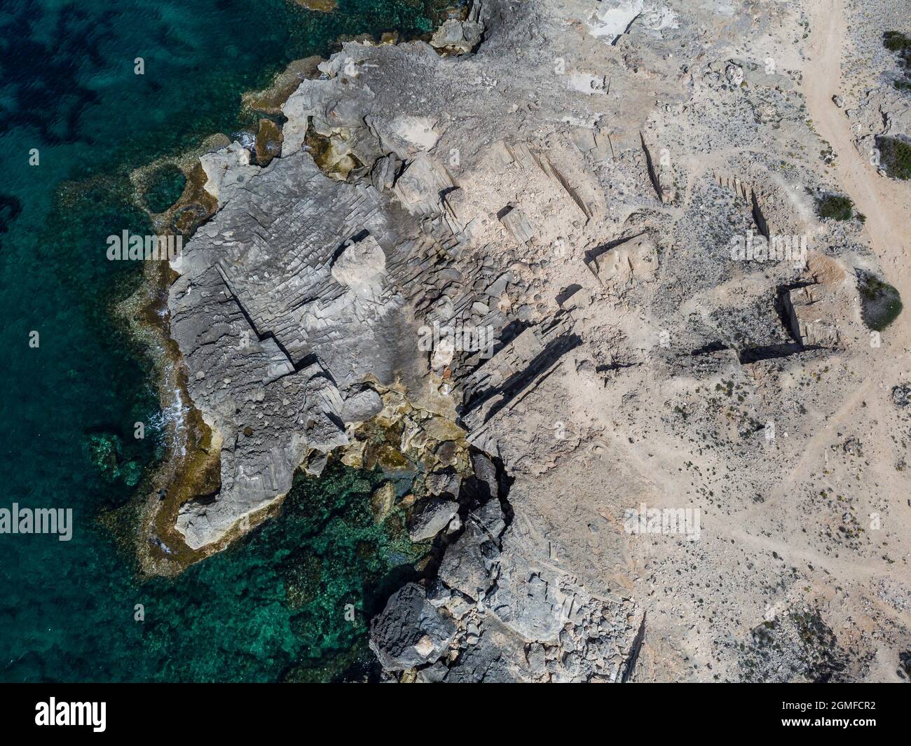 Cava di arenaria tradizionale, S Estalella, Llucmajor, Mallorca, Isole Baleari, Spagna. Foto Stock