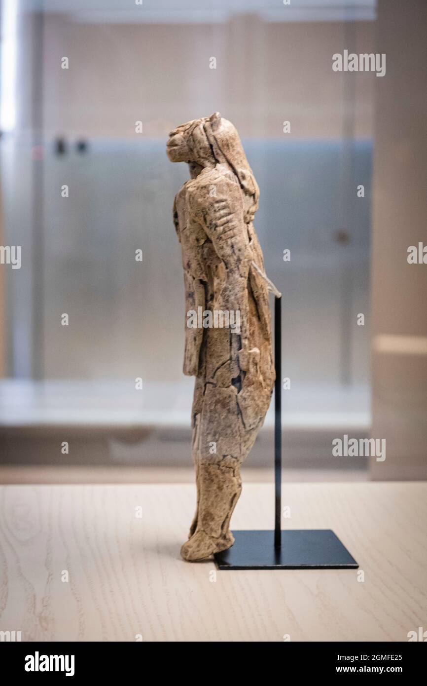 leone uomo da Stadel, scultura avorio di mammut paleolitico superiore, replica, Museo de la evolución humana, MEH, Burgos, Spagna. Foto Stock