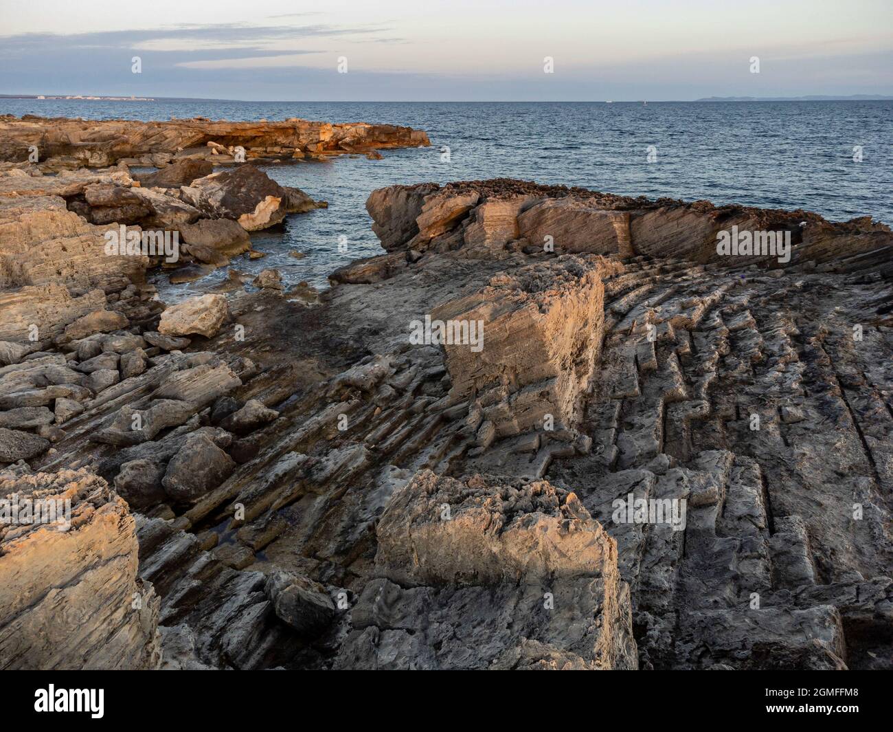 Cava di arenaria tradizionale, S Estalella, Llucmajor, Mallorca, Isole Baleari, Spagna. Foto Stock