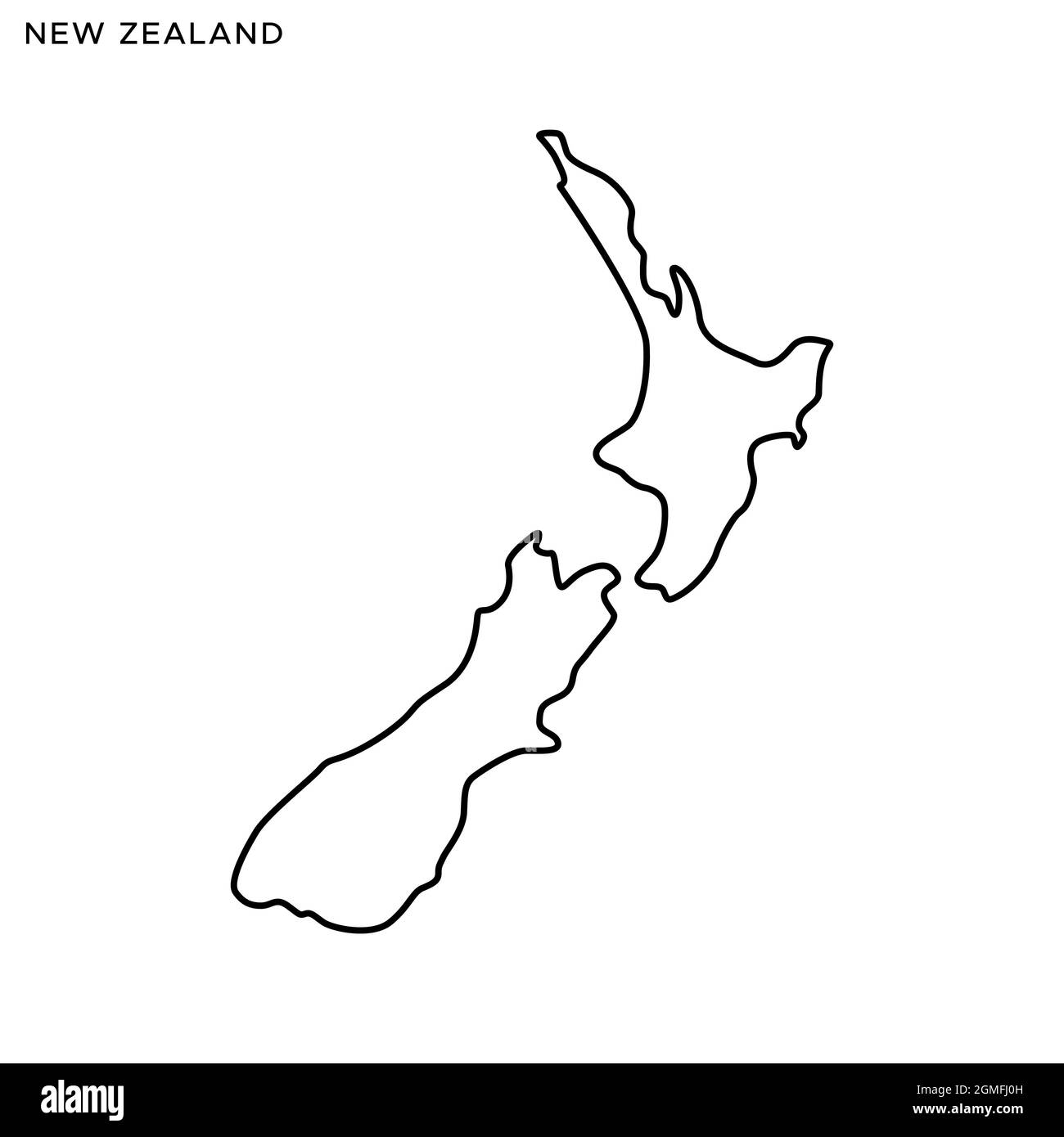 Mappa della linea del modello di disegno vettoriale della Nuova Zelanda. Tratto modificabile. Vettore eps 10. Illustrazione Vettoriale