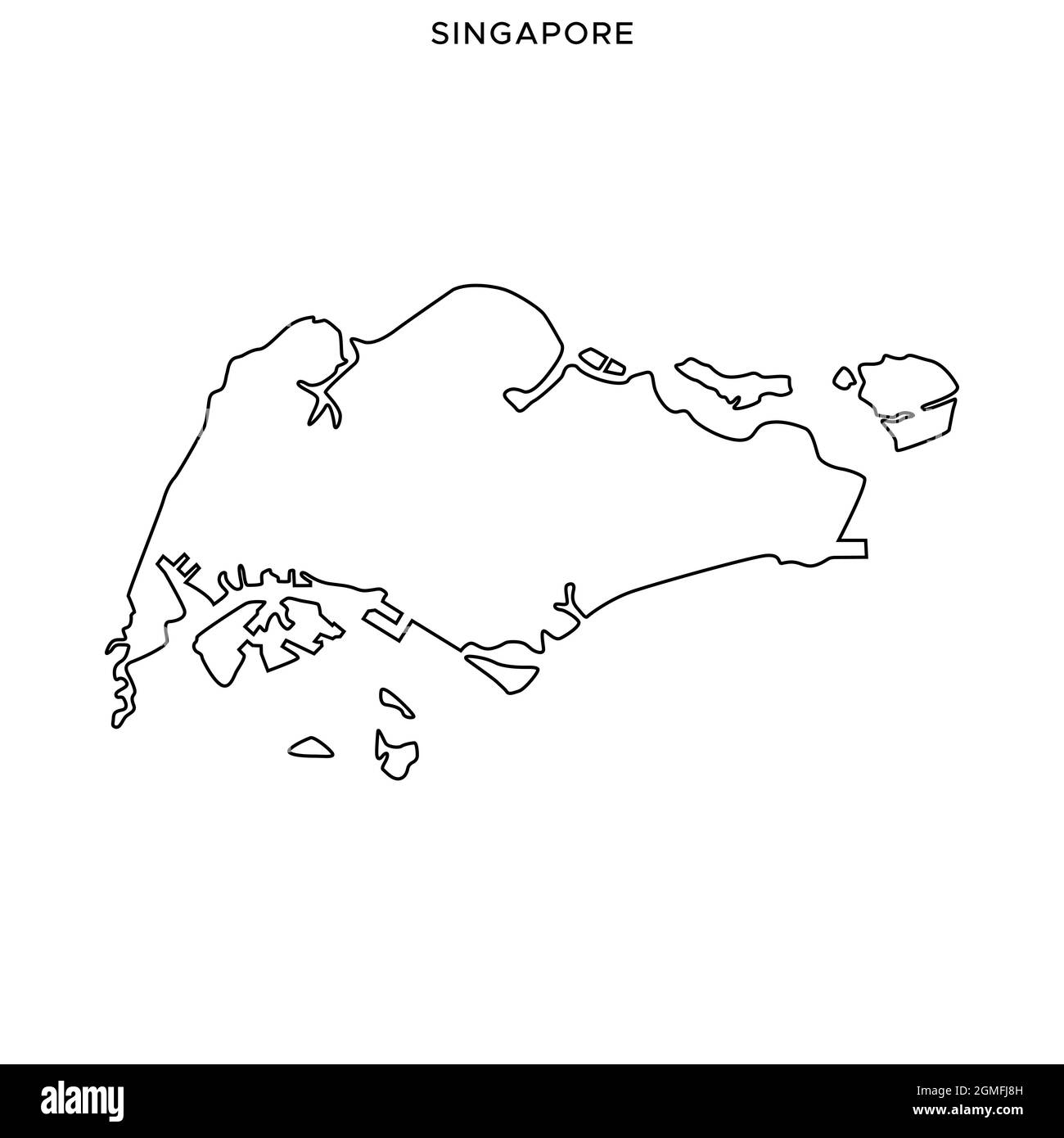 Mappa della linea del modello di disegno di illustrazione di stock vettoriale di Singapore. Tratto modificabile. Vettore eps 10. Illustrazione Vettoriale