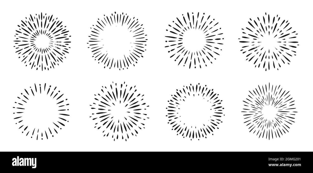 Set di sunburst vintage. I raggi luminosi progettano elementi grafici di modello Illustrazione Vettoriale
