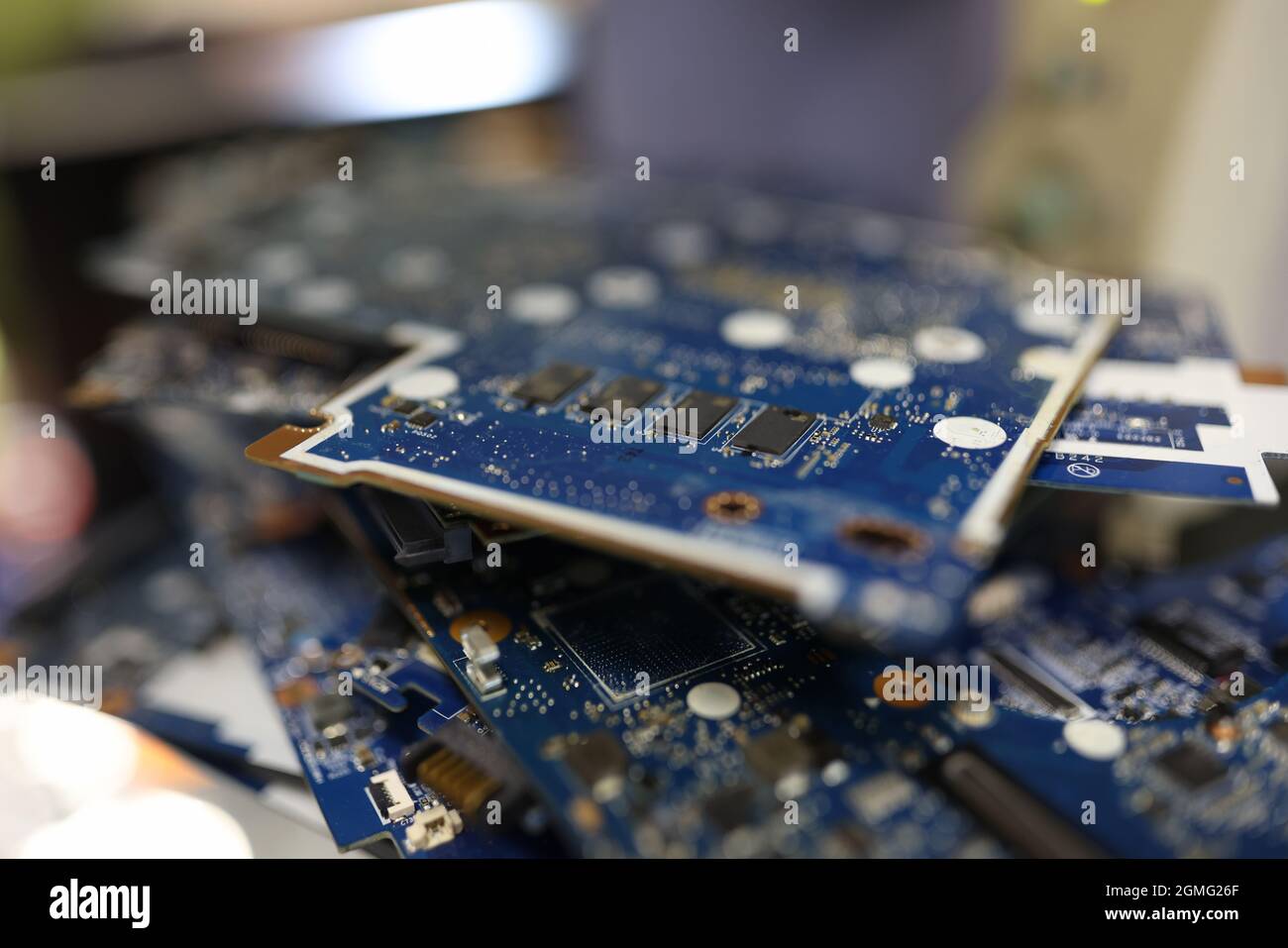 Chipset o microcircuito elettronico da un primo piano del computer Foto Stock