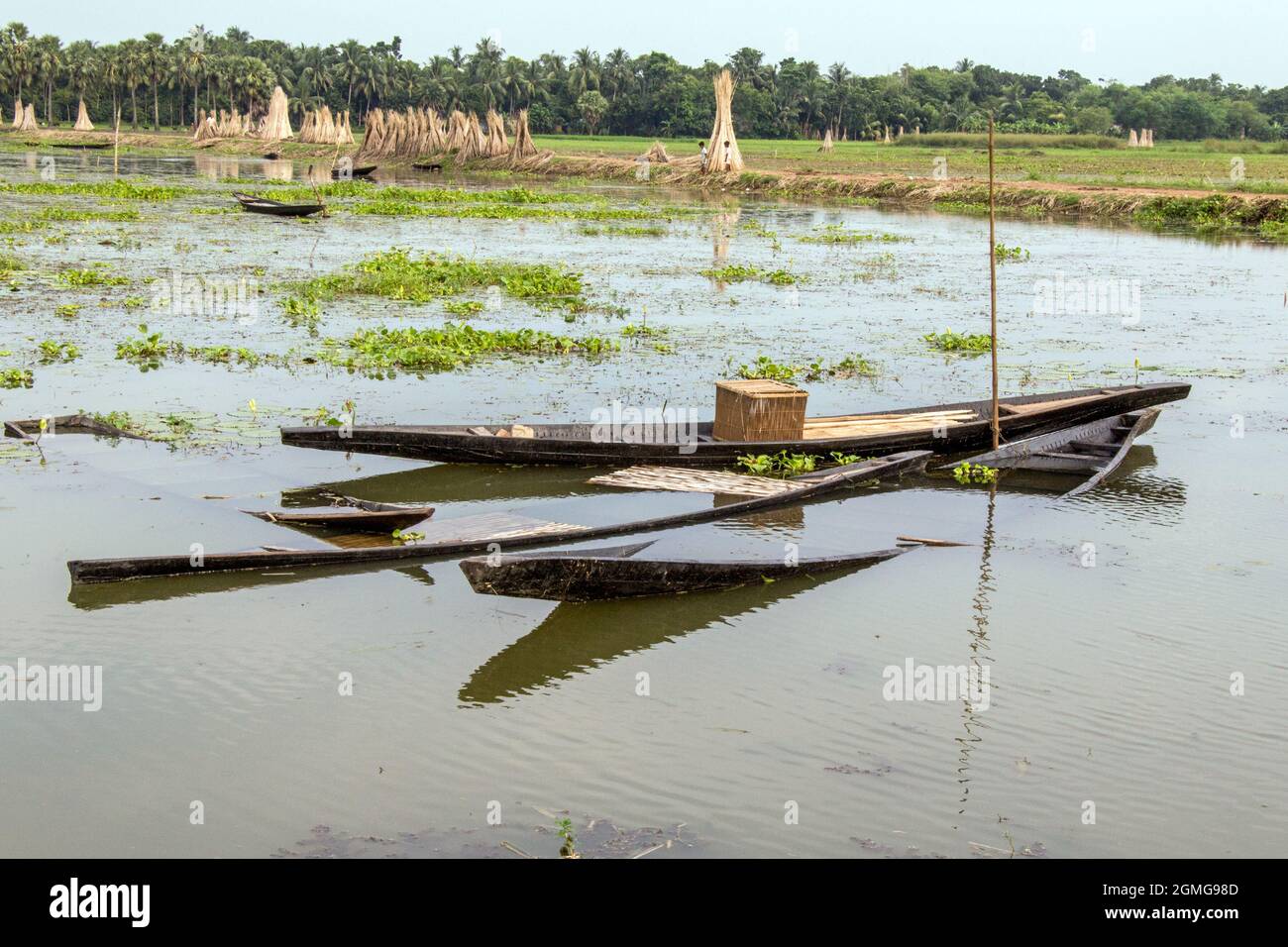 Affondando barca e paesaggio rurale a nord 24 Parganas ovest bengala india Foto Stock