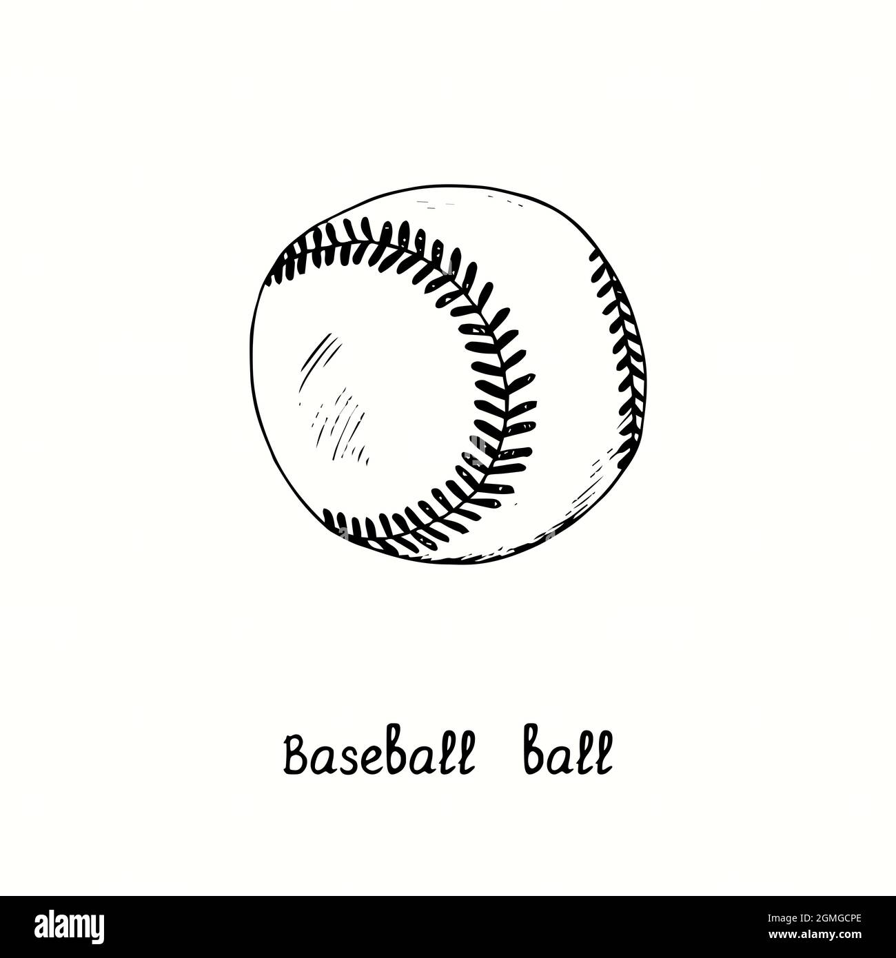 Palla da baseball. Disegno in bianco e nero in legno. Foto Stock