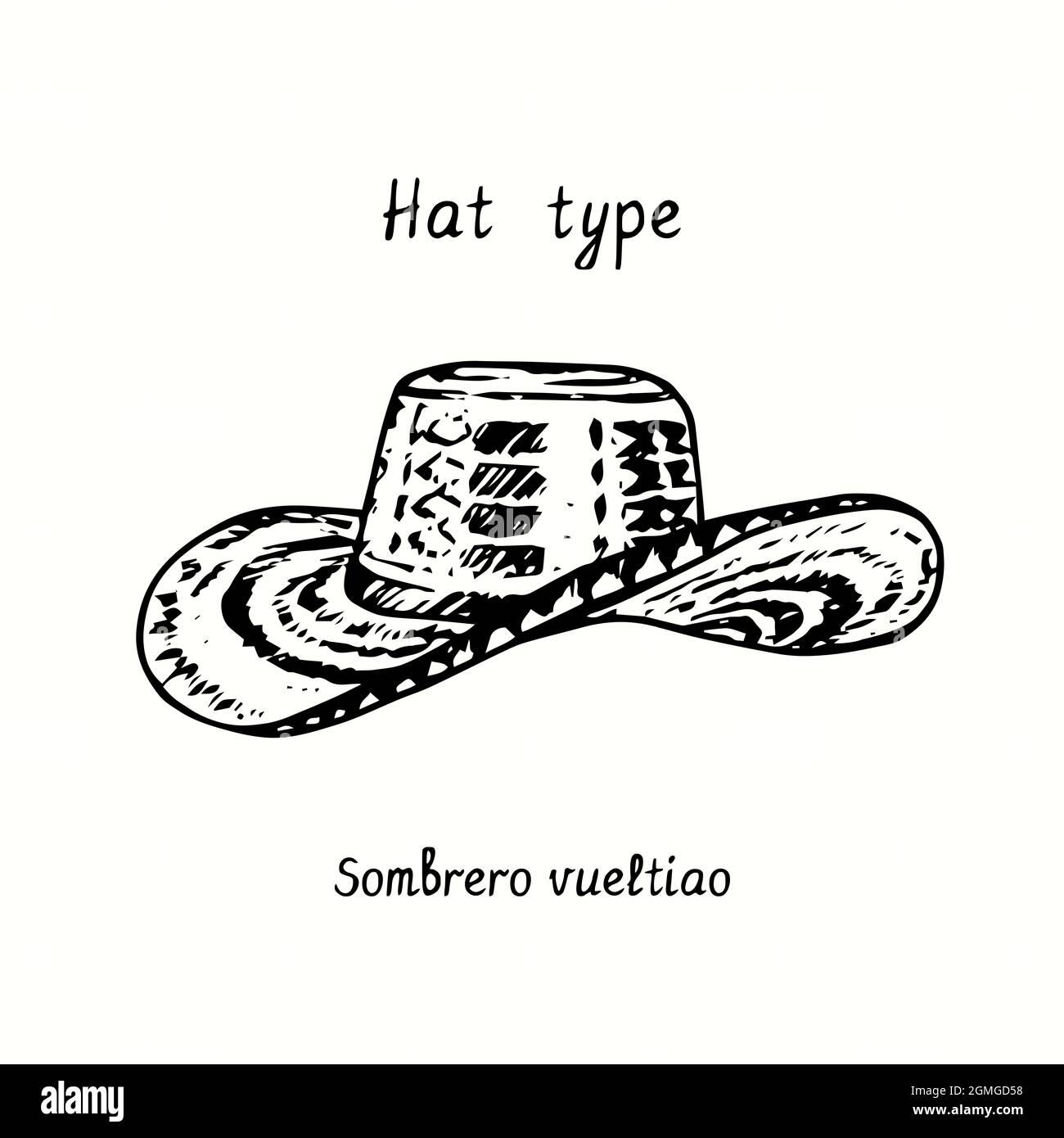 Tipo di cappello, Sombrero Vueltiao. Immagine del disegno in bianco e nero con inchiostro Foto Stock