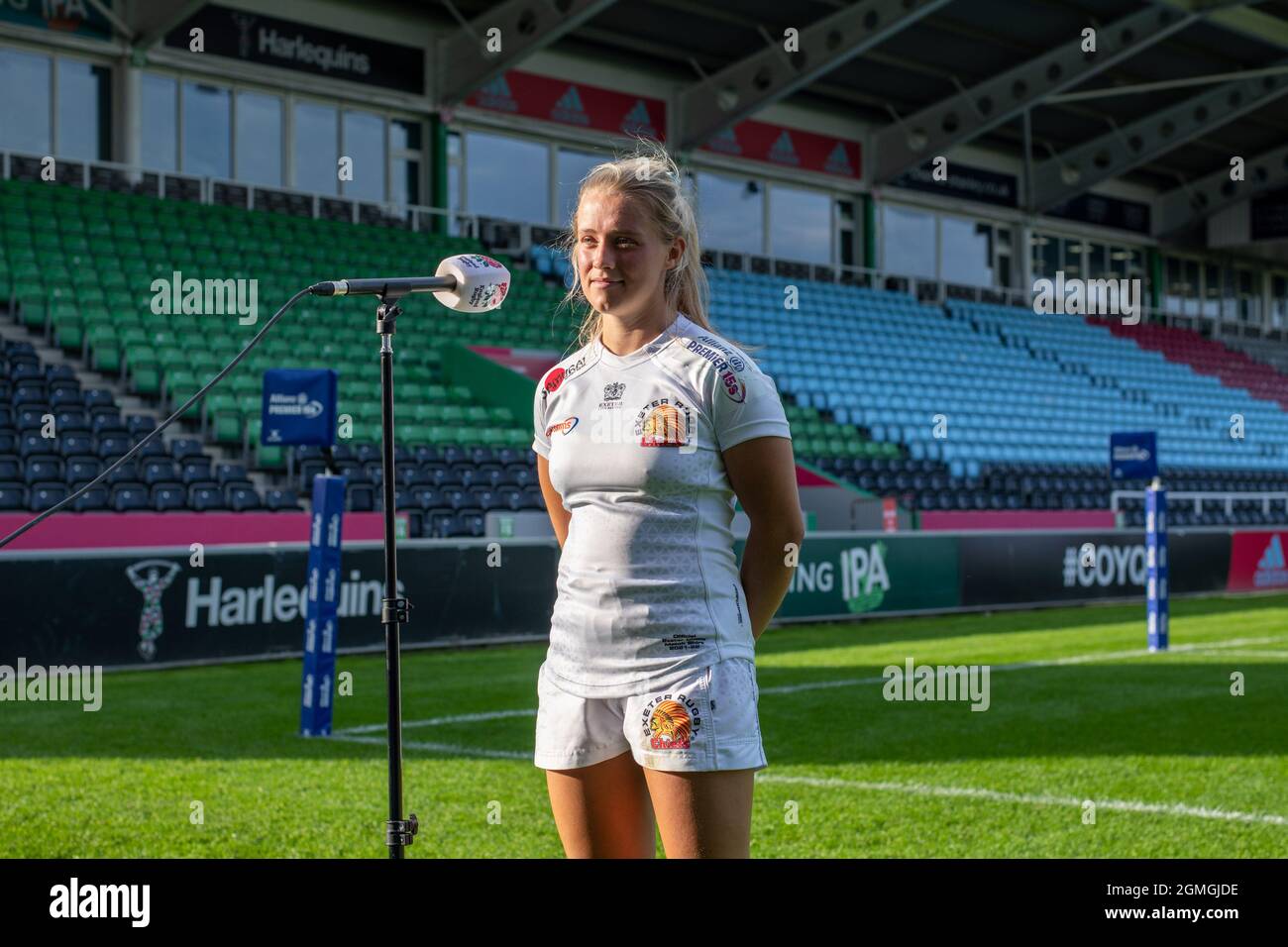 Londra, Regno Unito. 18 settembre 2021. Brooke Bradley (9 Exeter Chiefs Women) giocatore della partita durante la partita Allianz Premier 15s tra Harlequins Women e Exeter Chiefs Women a Twickenham Stoop, Londra, Inghilterra. Credit: SPP Sport Press Photo. /Alamy Live News Foto Stock