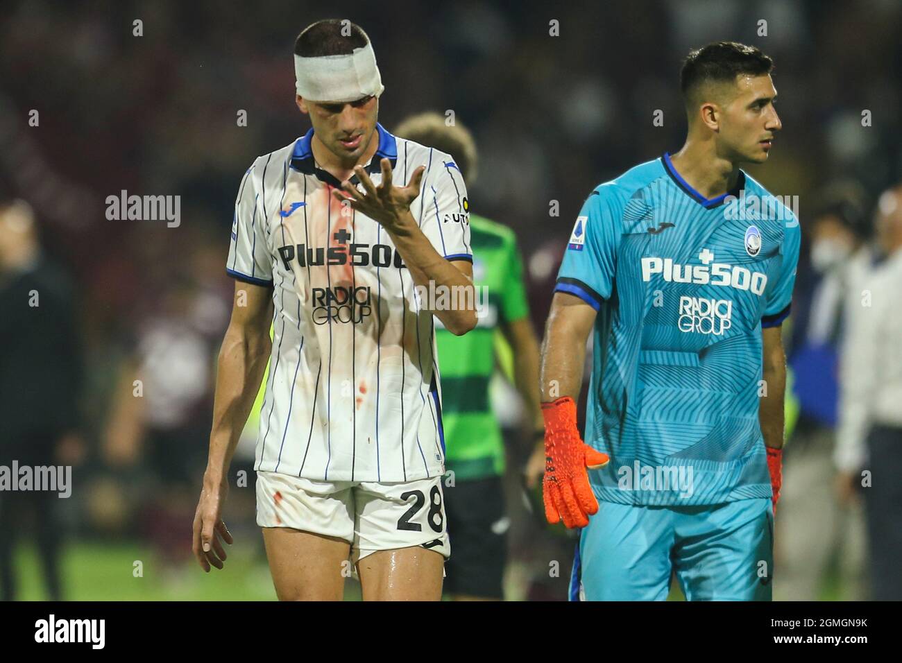 Il difensore turco di Atalanta Merih Demiral si presenta durante la Serie A una partita di calcio tra Salernitana e Atalanta allo Stadio Arechi di Salerno, Italia meridionale, il 18 settembre 2021. Foto Stock