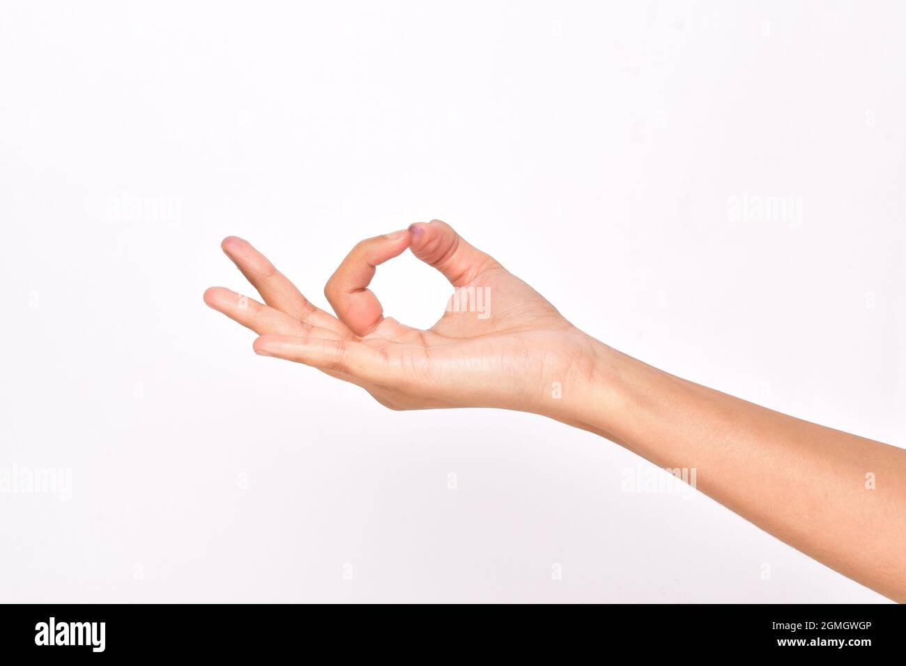 Gyan Mudra isolato su sfondo bianco con Clipping Path Foto Stock