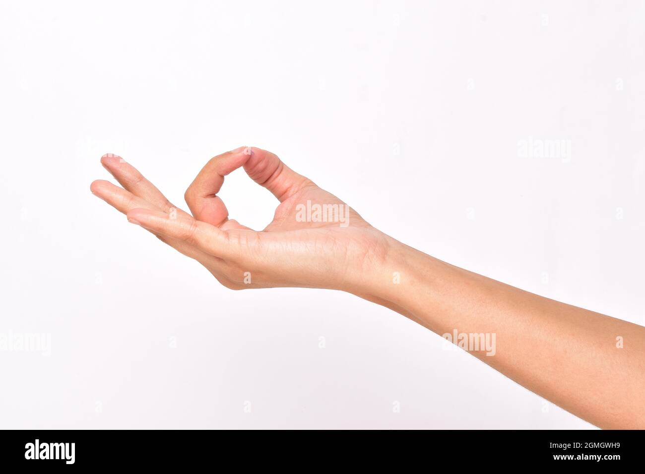 Gyan Mudra Gesture mano isolata su sfondo bianco con Clipping Path Foto Stock
