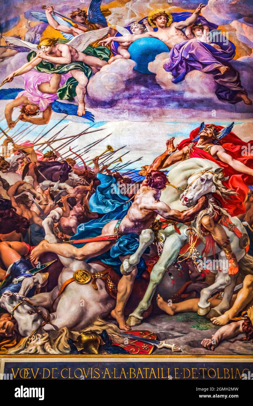 Re Clovis chiedere aiuto a Dio Battaglia Tolbiac Pantheon Basilica Parigi Francia. Pantheon creato 1790 Pittura di Joseph Blanc 1881 Foto Stock