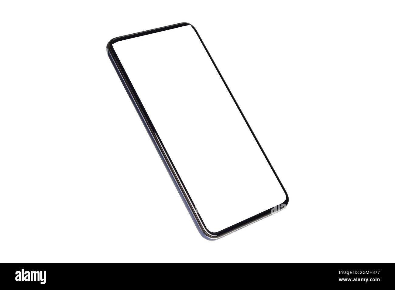 Dispositivo mockup, vista laterale dello smartphone con schermo vuoto isolato su sfondo bianco con percorso di ritaglio. Smartphone moderno con schermo vuoto Foto Stock