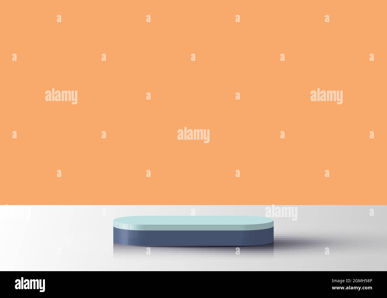 3D realistico blu geometrico podio piattaforma sul palco mostra sfondo giallo scena minima. Illustrazione vettoriale Illustrazione Vettoriale