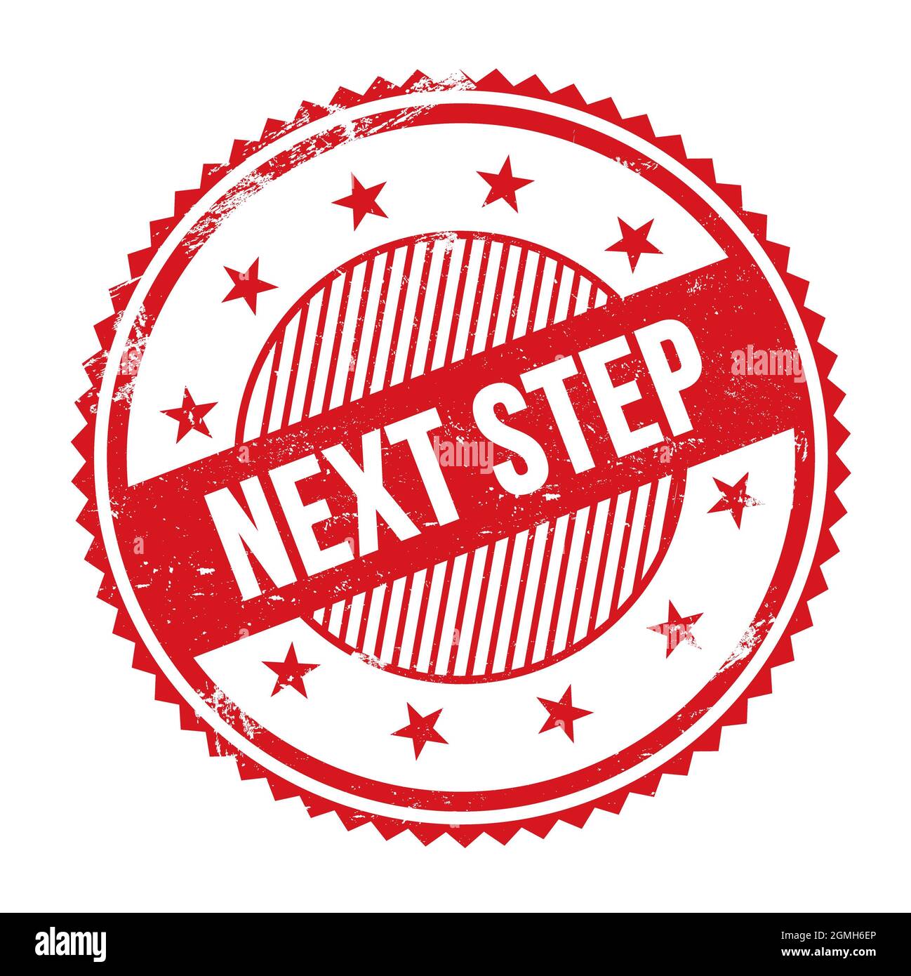 TESTO DEL PASSO SUCCESSIVO scritto su rosso grungy zig zag bordi rotondo timbro. Foto Stock