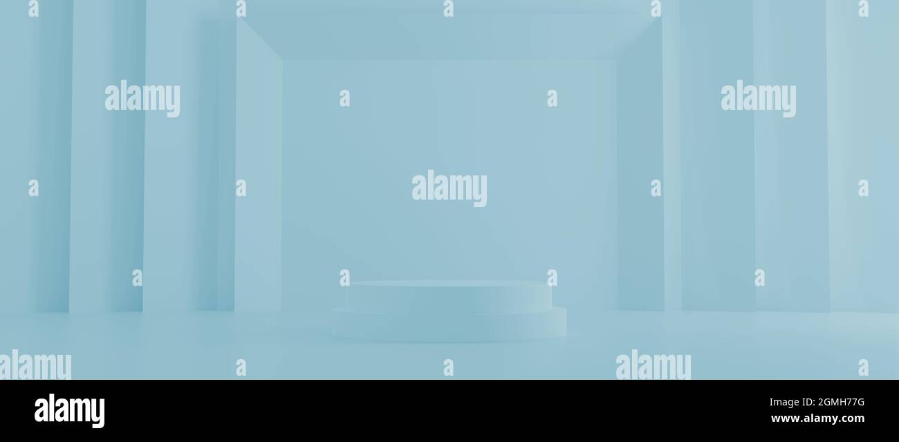 Scenografia minimale del prodotto Podium cosmetico con rendering 3d dello sfondo teale della piattaforma. Supporto per display per il colore blu pastello verde menta mock up. Mostra bellezza. Foto Stock