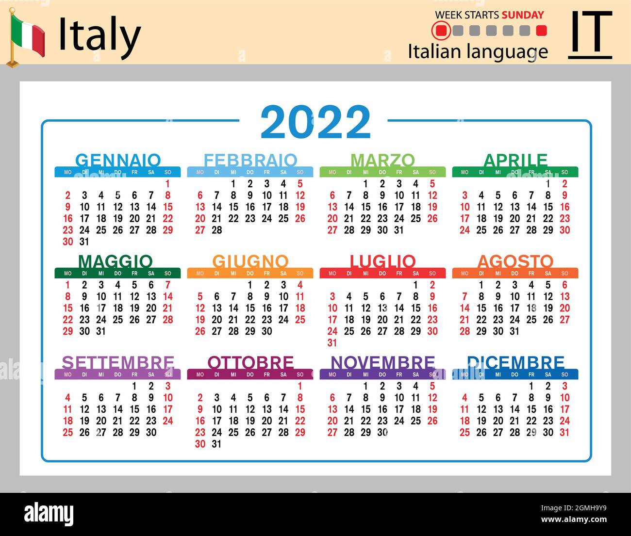 calendario-2022-italiano-immagini-vettoriali-stock-alamy
