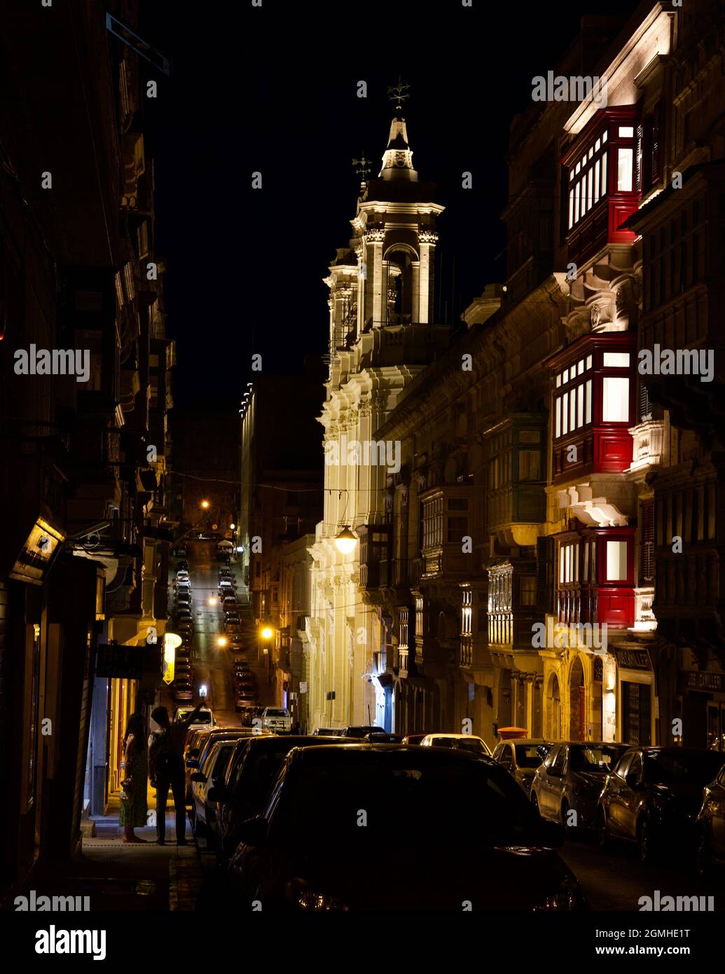 La Valletta di notte Foto Stock