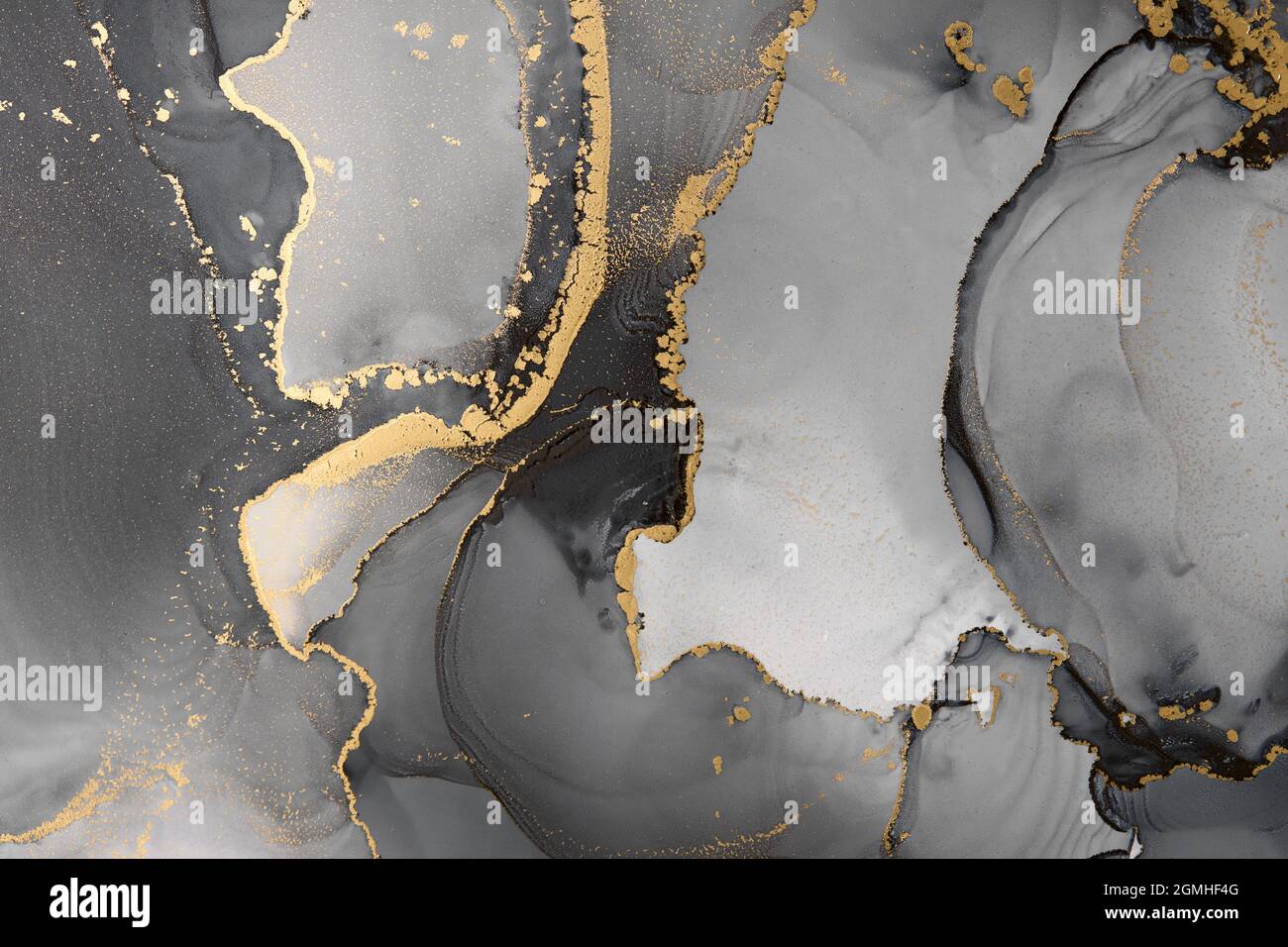 onde, orientale, creativa, metallica, arte fluida, inchiostro alcolico, marmo, acquerello, oceano, glitter, design, lusso, inchiostro, pietra, spruzzi, trasparenza, roc Foto Stock