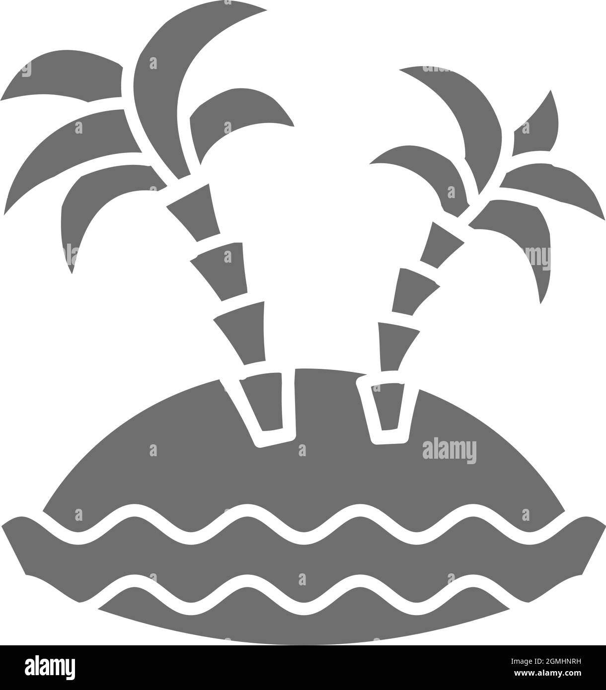 Isola del deserto con palme icona grigia. Illustrazione Vettoriale