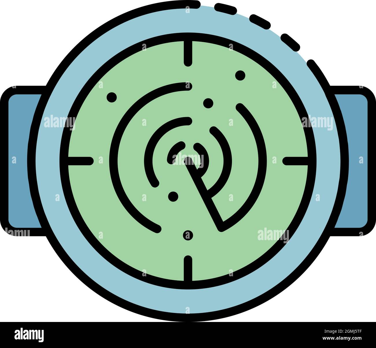Icona del radar della nave. Contorno nave radar vettore icona colore piatto isolato Illustrazione Vettoriale