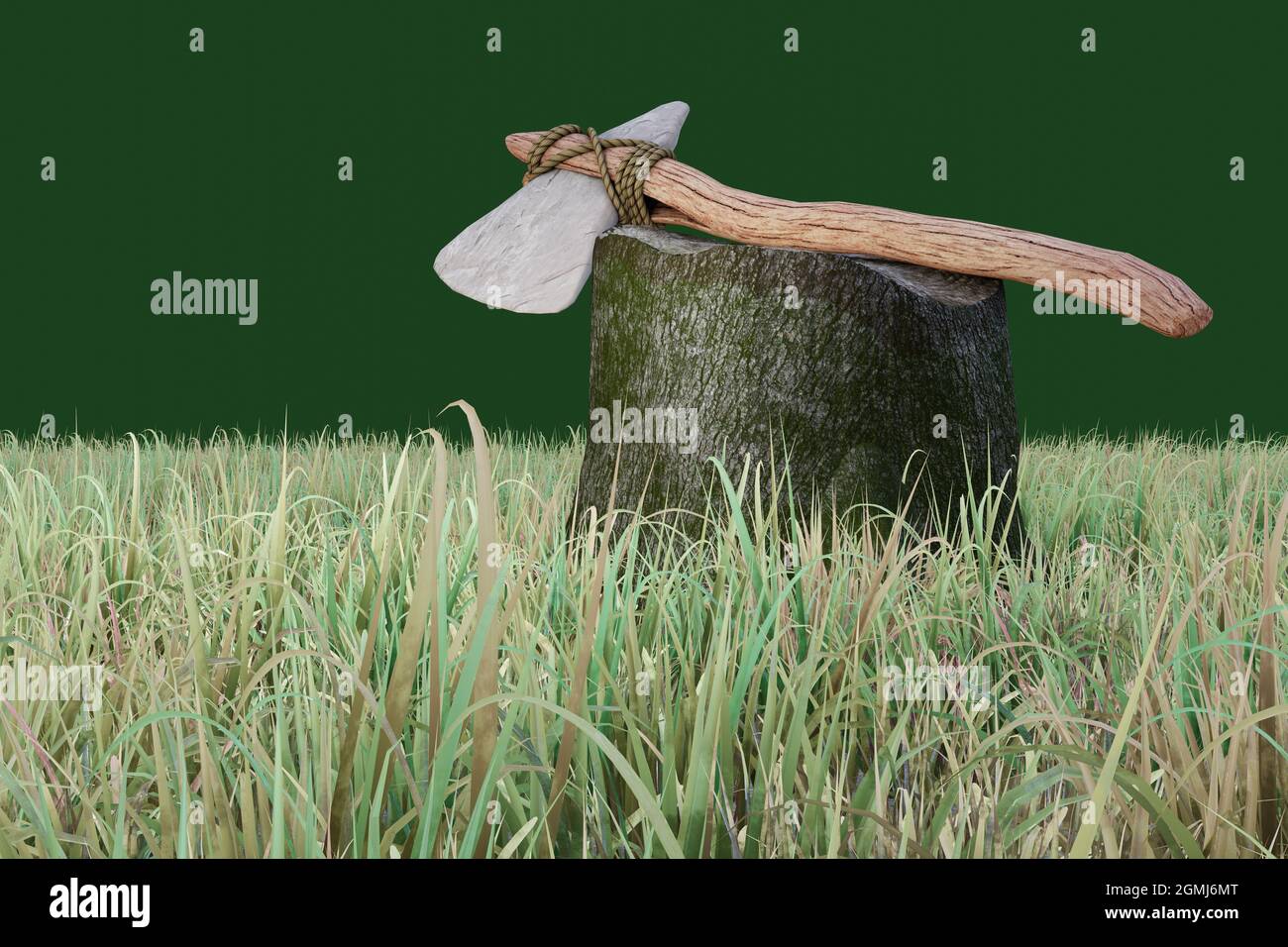 Hatchet fai da te / concetto di sopravvivenza dell'ascia. Illustrazione 3D Foto Stock