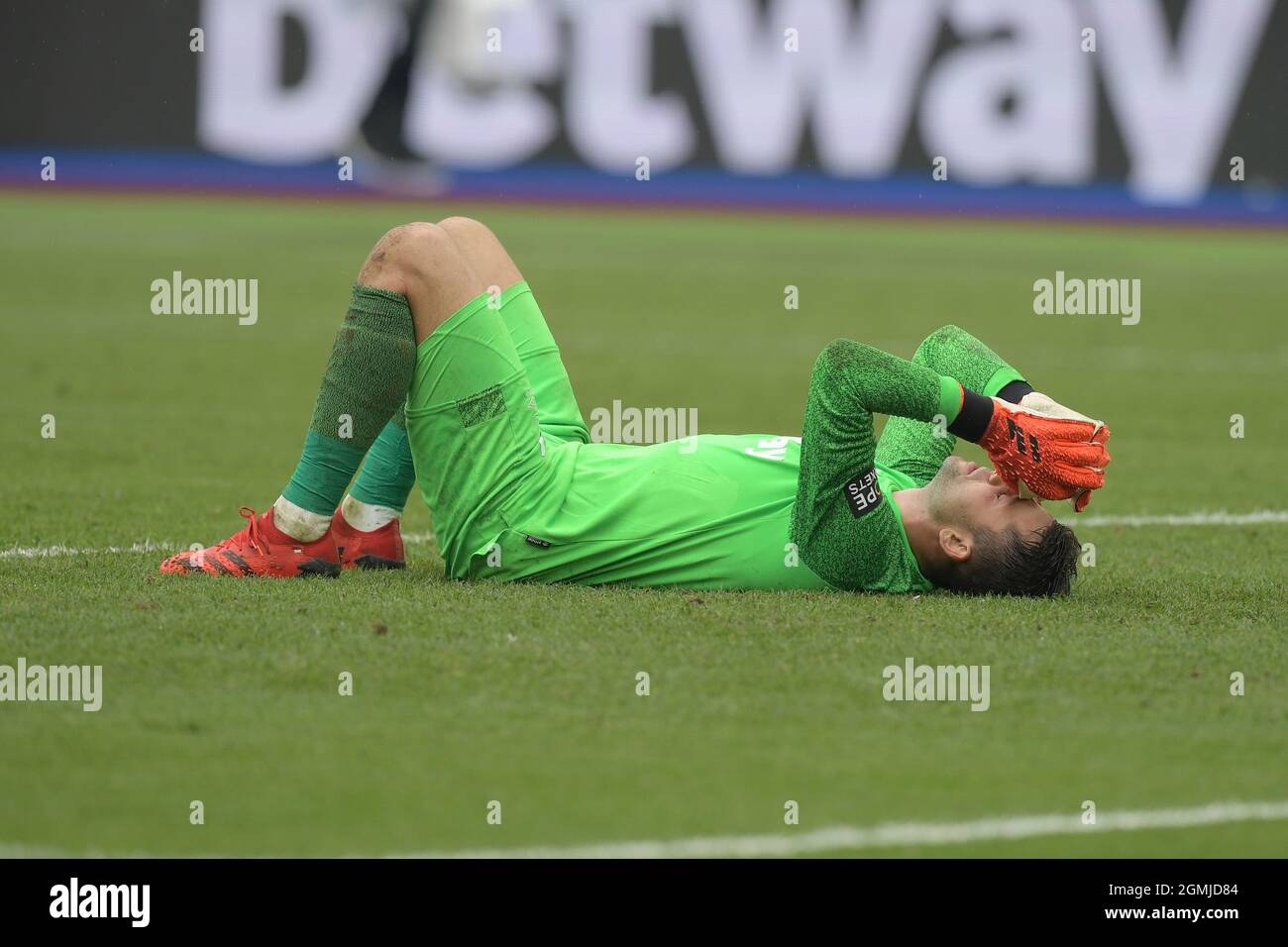 Londra, Regno Unito. 19 Settembre 2021. Lukasz Fabianski portiere del West Ham Utd a tempo pieno durante la partita West Ham vs Manchester Utd Premier League allo stadio di Londra Stratford. Solo per uso editoriale, licenza richiesta per uso commerciale. Nessun utilizzo in scommesse, giochi o pubblicazione di un singolo club/campionato/giocatore. Credit: MARTIN DALTON/Alamy Live News Foto Stock