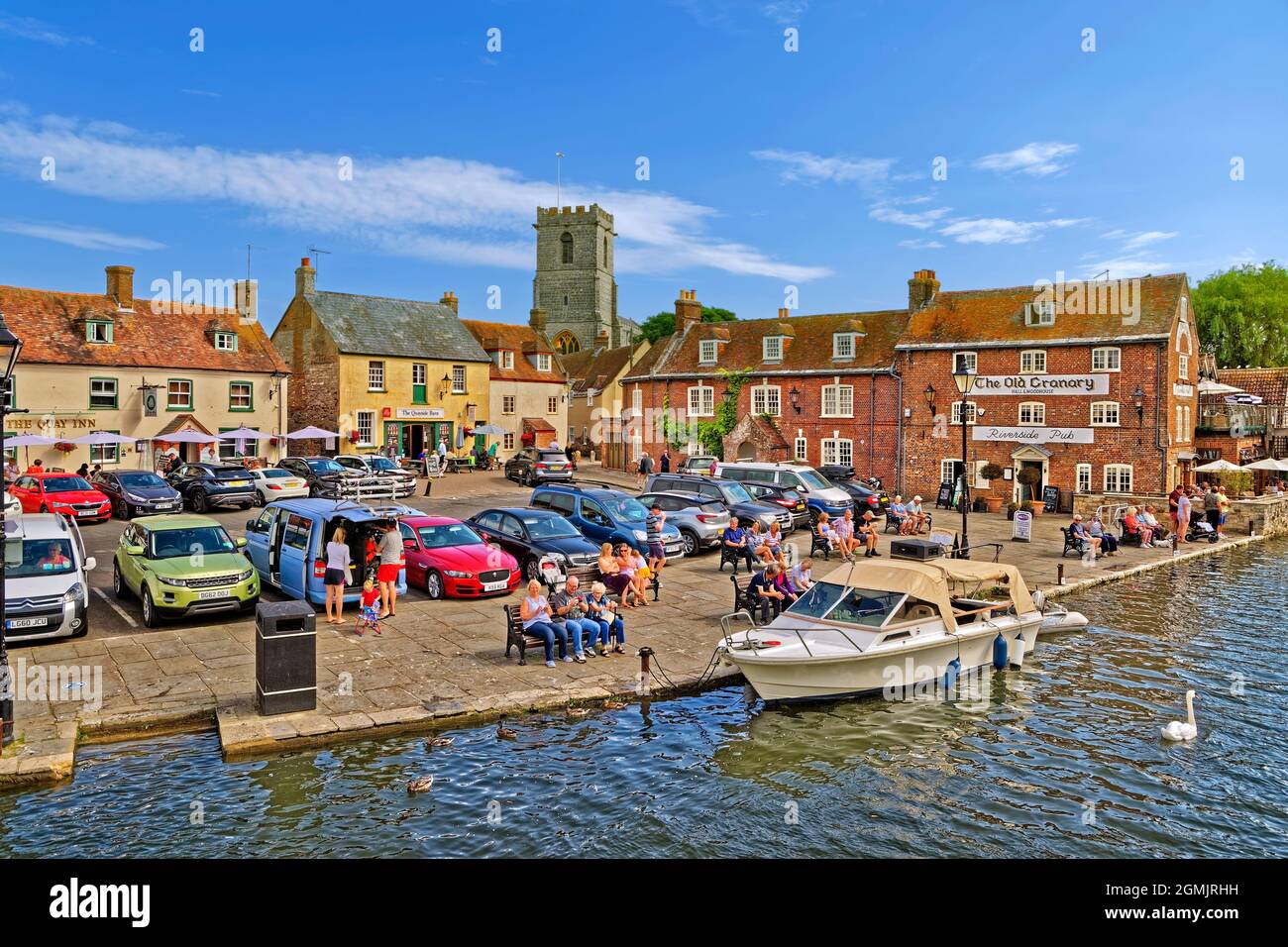 Fiume Frome a Wareham, Isola di Purbeck, Dorset, Inghilterra. Foto Stock