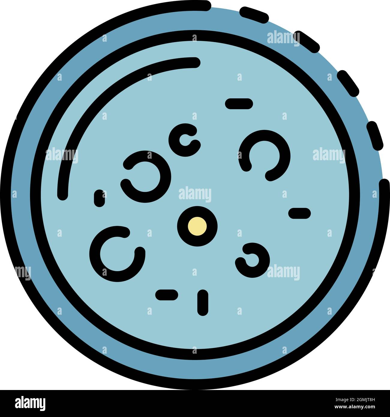Batteri in un piatto di Petri icona. Contornare i batteri in un vettore di Petri icona di colore piatto isolato Illustrazione Vettoriale