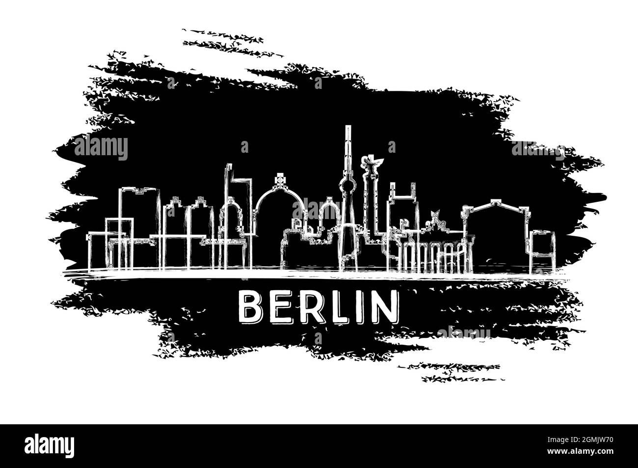 Berlino Germania skyline Silhouette. Schizzo disegnato a mano. Concetto di viaggio d'affari e turismo con architettura storica. Illustrazione vettoriale. Illustrazione Vettoriale