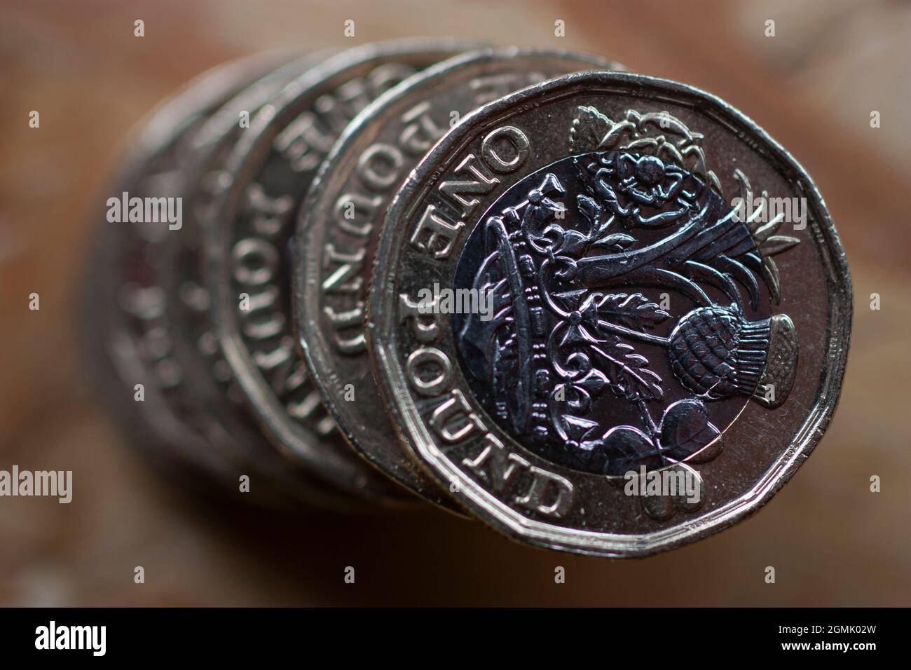 Una moneta da sterlina, valuta del Regno Unito, £1 moneta è stata sostituita con questa moneta da £1 a 12 lati nel 2017 Foto Stock