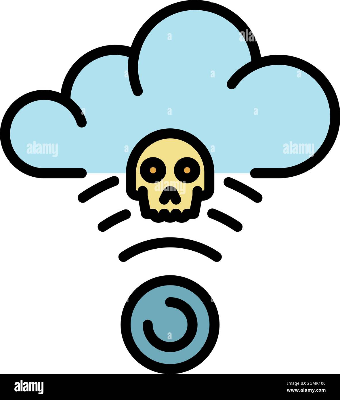 Attacco hacker sull'icona del cloud. Delineare un attacco hacker sul vettore cloud icona colore piatta isolato Illustrazione Vettoriale